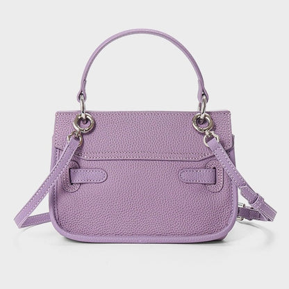 Purple Genuine Leather Mini Crossbody Bag with Lock Closure