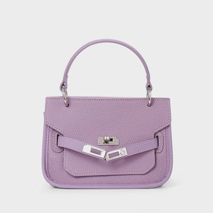 Purple Genuine Leather Mini Crossbody Bag with Lock Closure