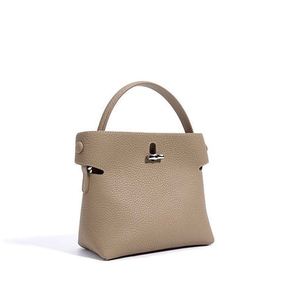 Women's Genuine Cowhide Elegant Bucket Bag Bamboo Handle Tote