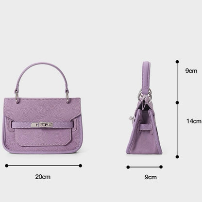Purple Genuine Leather Mini Crossbody Bag with Lock Closure
