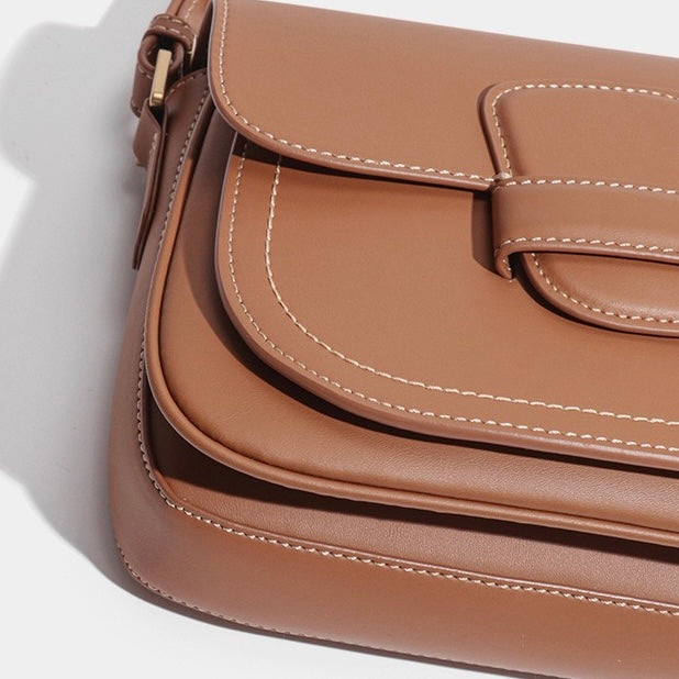 Women's Contour Stitch Genuine Leather Saddle Bag