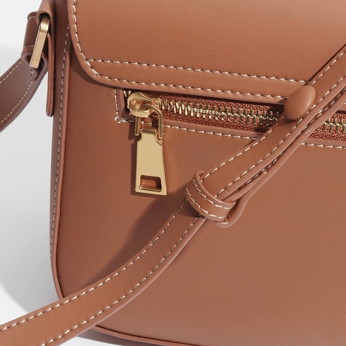 Women's Contour Stitch Genuine Leather Saddle Bag