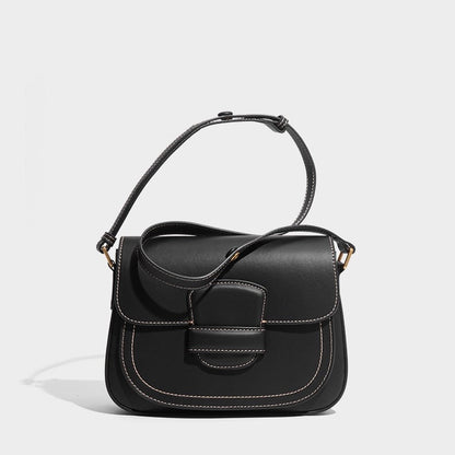 Women's Contour Stitch Genuine Leather Saddle Bag