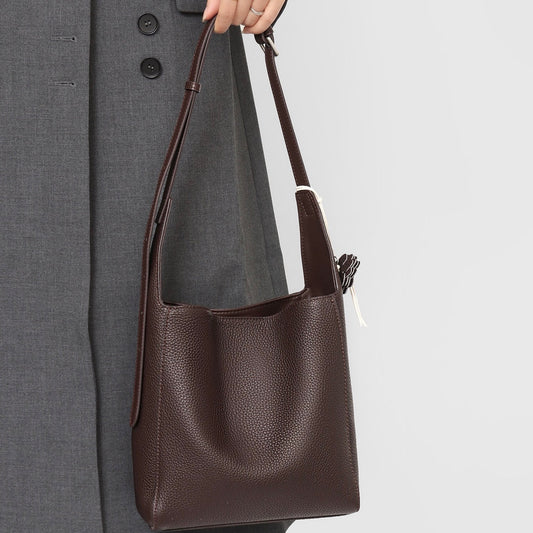 Textured Genuine Leather Hobo Bag with Floral Charm