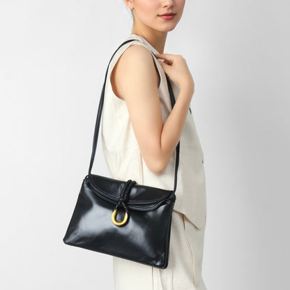 Luxury Braided Accent Envelope-Shaped Leather Crossbody Bag