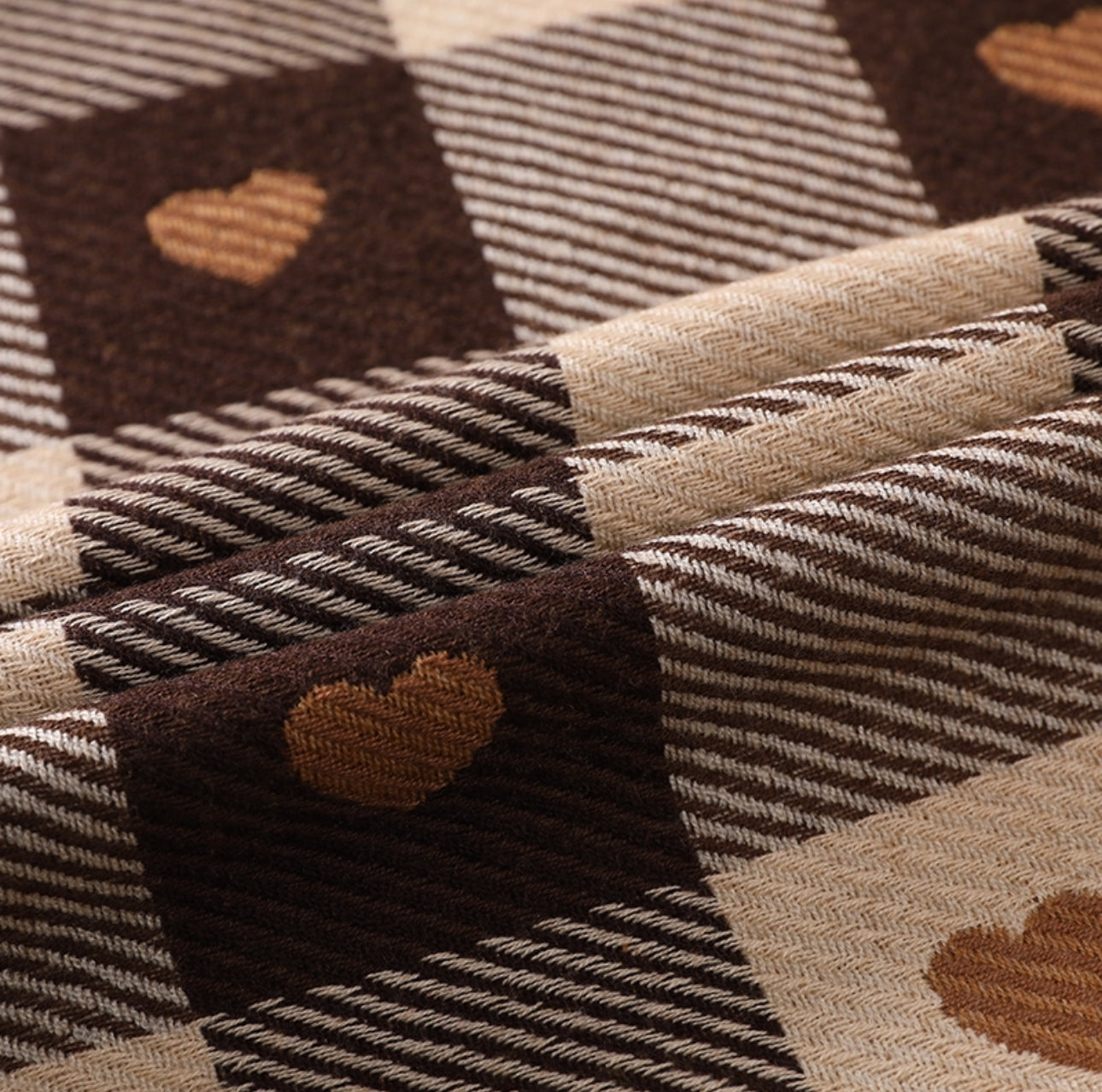 Women's Elegant Plaid Heart Patterned Fringed Imitation Cashmere Scarf