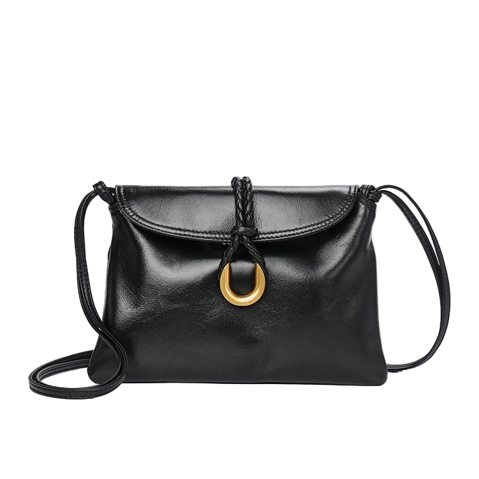 Luxury Braided Accent Envelope-Shaped Leather Crossbody Bag