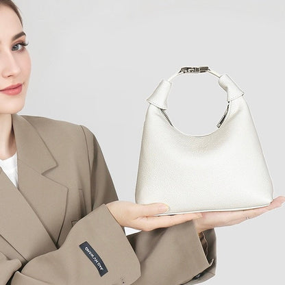 Minimalist Textured Leather Crescent Hobo Bag