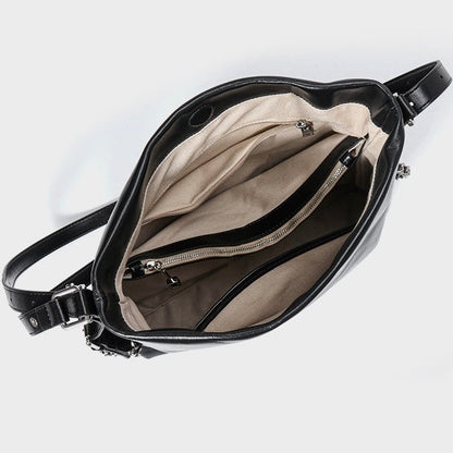 Versatile Carry Sleek Leather Chain-Strap Bucket Bag