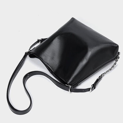 Versatile Carry Sleek Leather Chain-Strap Bucket Bag