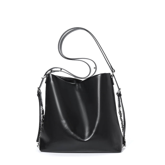 Versatile Carry Sleek Leather Chain-Strap Bucket Bag