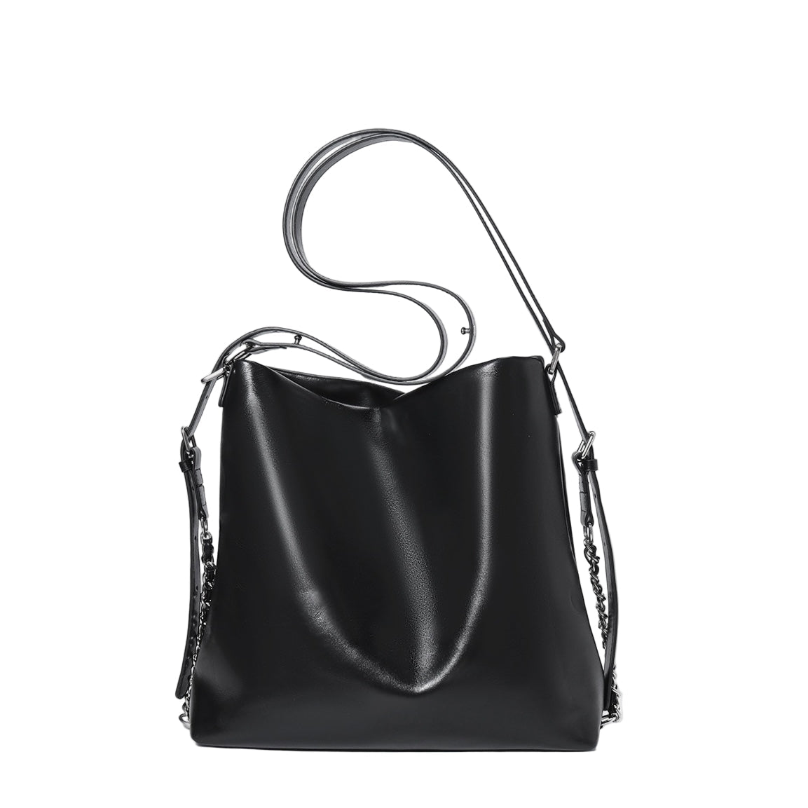 Versatile Carry Sleek Leather Chain-Strap Bucket Bag