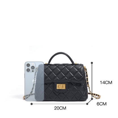 Women's Quilted Check Single Shoulder Crossbody Chain Lock Small Square Bag