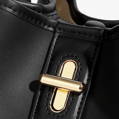 Genuine Leather Premium Lock Mini Bucket Handbag Crossbody Bag for Women