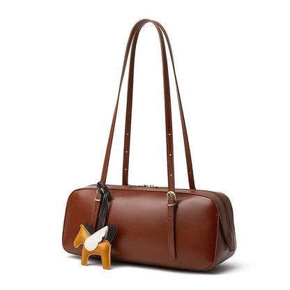 Women's Genuine Leather Retro Bowling Bag with Horse Charm