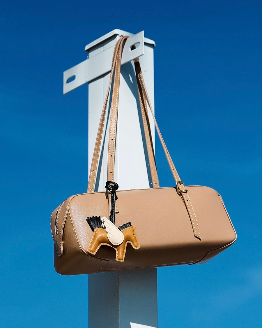 Women's Genuine Leather Retro Bowling Bag with Horse Charm