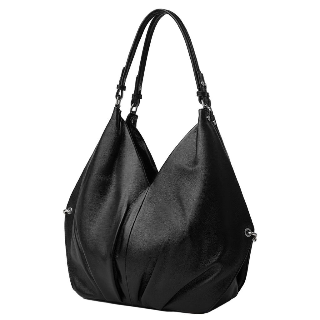 Women's Ruched Genuine Leather Large Tote Hobo Bag