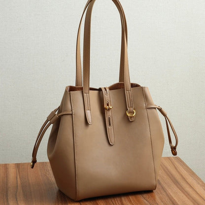 Women’s Genuine Leather Vintage Lock Buckle Tote Bag