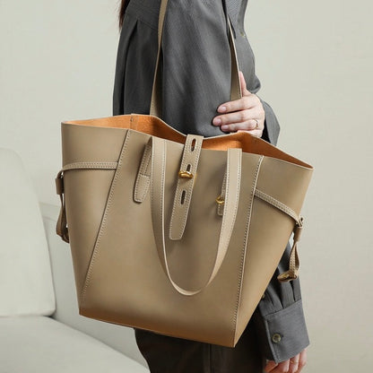 Women’s Genuine Leather Vintage Lock Buckle Tote Bag
