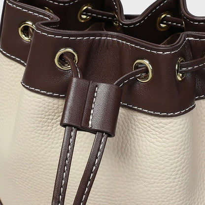 Women's Genuine Leather Pendant Decor Bucket Handbag Crossbody Bag