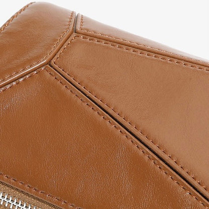 Women's Vintage Genuine Leather Geometric Patchwork Crossbody Bag