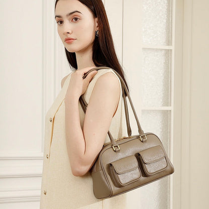 Vintage Women's Genuine Leather Bowling Bag Shoulder Bag