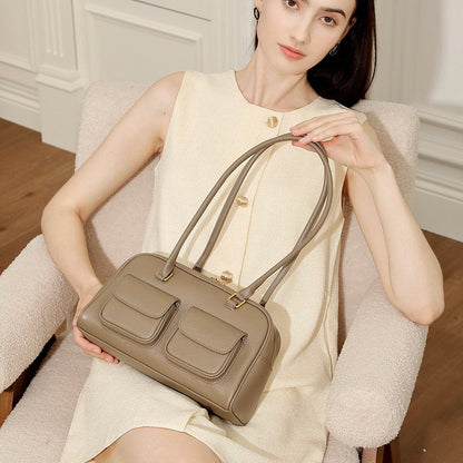 Vintage Women's Genuine Leather Bowling Bag Shoulder Bag