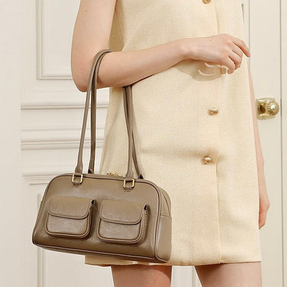 Vintage Women's Genuine Leather Bowling Bag Shoulder Bag