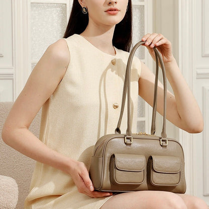 Vintage Women's Genuine Leather Bowling Bag Shoulder Bag