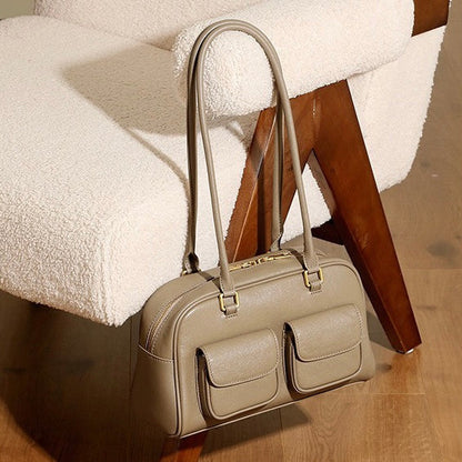 Vintage Women's Genuine Leather Bowling Bag Shoulder Bag