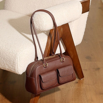Vintage Women's Genuine Leather Bowling Bag Shoulder Bag