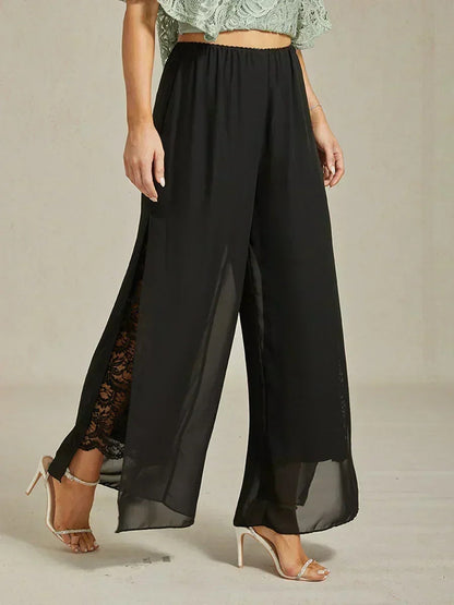 Straight Leg Pant With Chiffon Split Leg Overlay