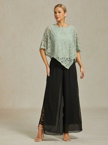 Straight Leg Pant With Chiffon Split Leg Overlay