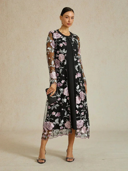 Long Floral Embroidered Lace Jacket
