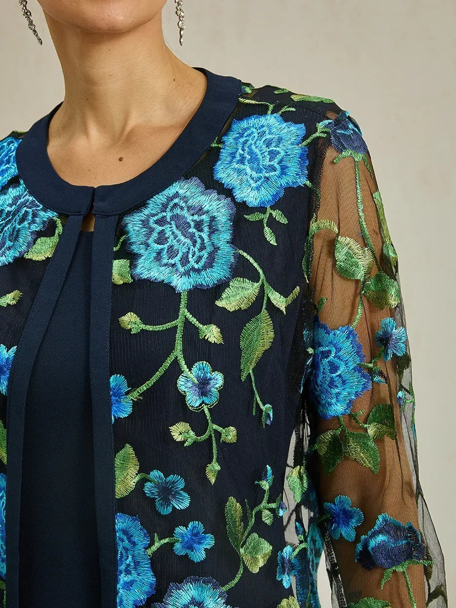 Long Floral Embroidered Lace Jacket