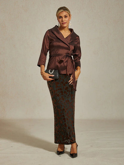 Long Floral Velvet Skirt with Fishtail