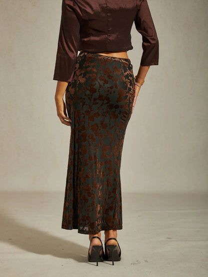 Long Floral Velvet Skirt with Fishtail