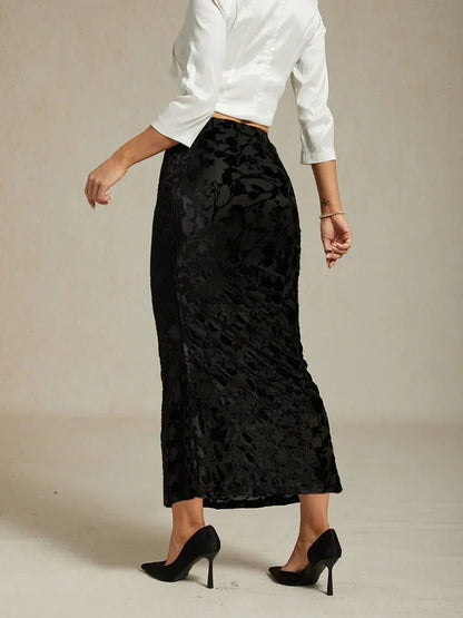 Long Floral Velvet Skirt with Fishtail