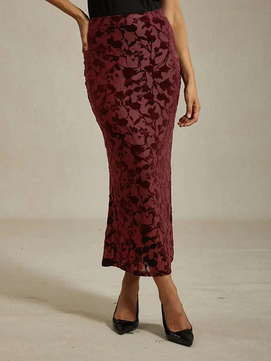 Long Floral Velvet Skirt with Fishtail