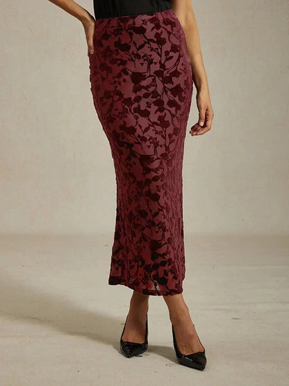 Long Floral Velvet Skirt with Fishtail
