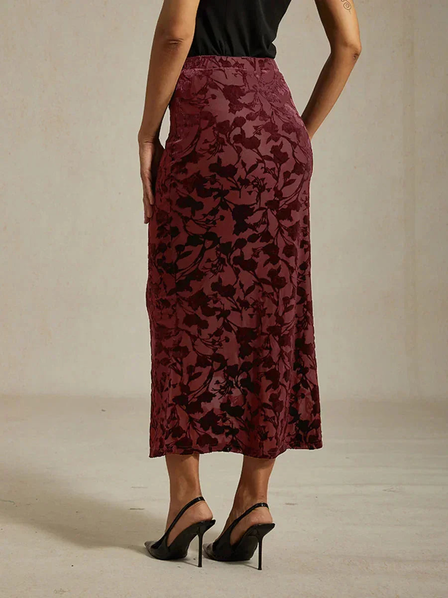 Long Floral Velvet Skirt with Fishtail