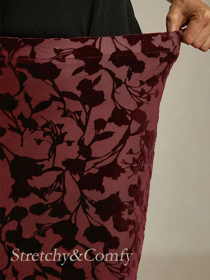 Long Floral Velvet Skirt with Fishtail