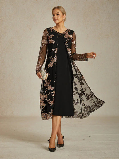 Long Sequin Embroidered Jacket with Baroque Floral Pattern