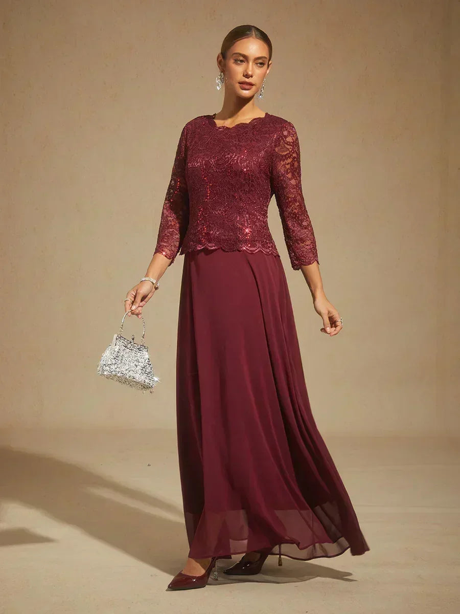 Elegant Lace and Chiffon Tea-Length Dress