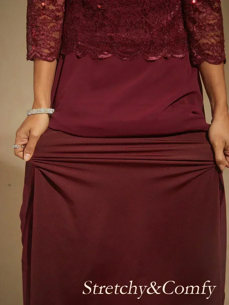 Elegant Lace and Chiffon Tea-Length Dress