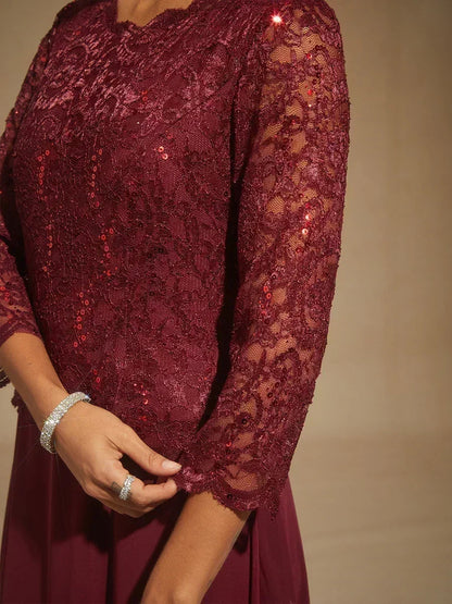 Elegant Lace and Chiffon Tea-Length Dress