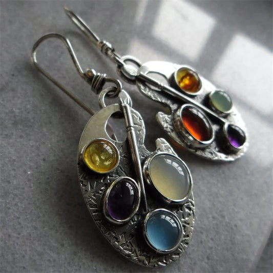 Multicoloured Stone Vintage Earrings - LEESTIA