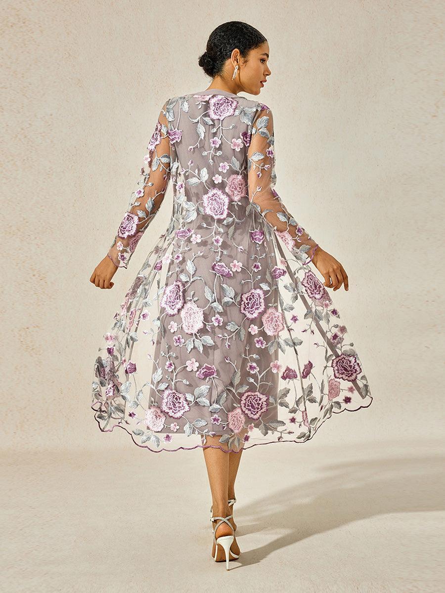 A-line Dress With Embroidered Lace Jacket