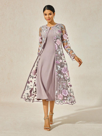 A-line Dress With Embroidered Lace Jacket