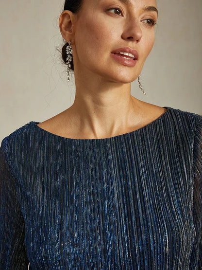 Metallic Pleated Chiffon Asymmetrical Layered Blouse